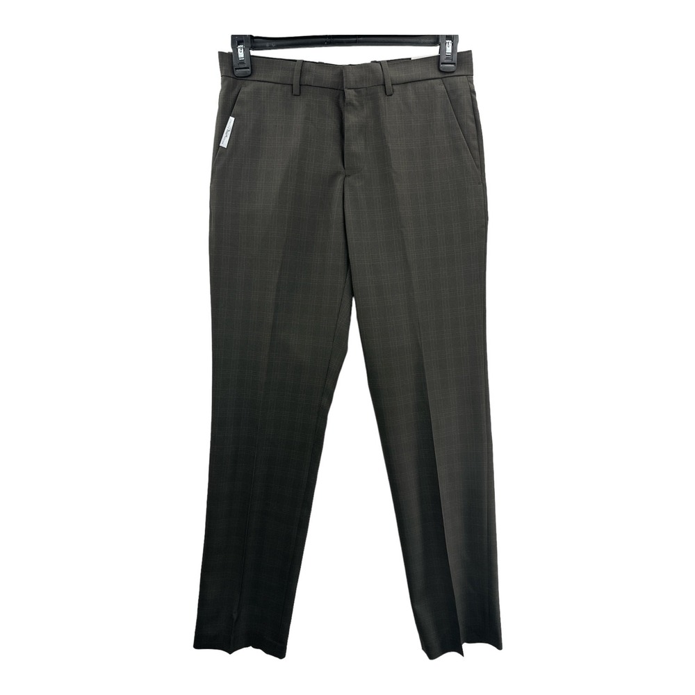 Perry Ellis Portfolio Dress Pants Mens 30x32 Brown New Modern Fit Plaid Stretch